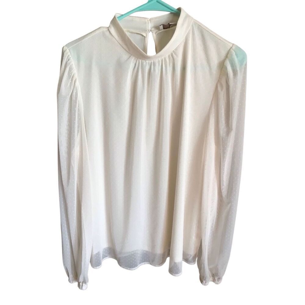 Loft top blouse off white cream long sleeve SZ Large textured